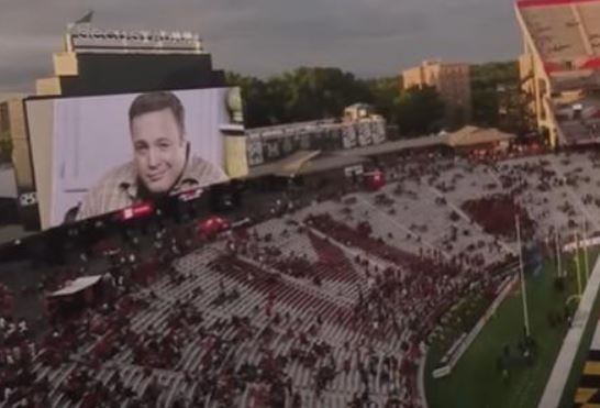 Sienna-Marie James father Kevin James image on the jumbotron during Maryland’s football game